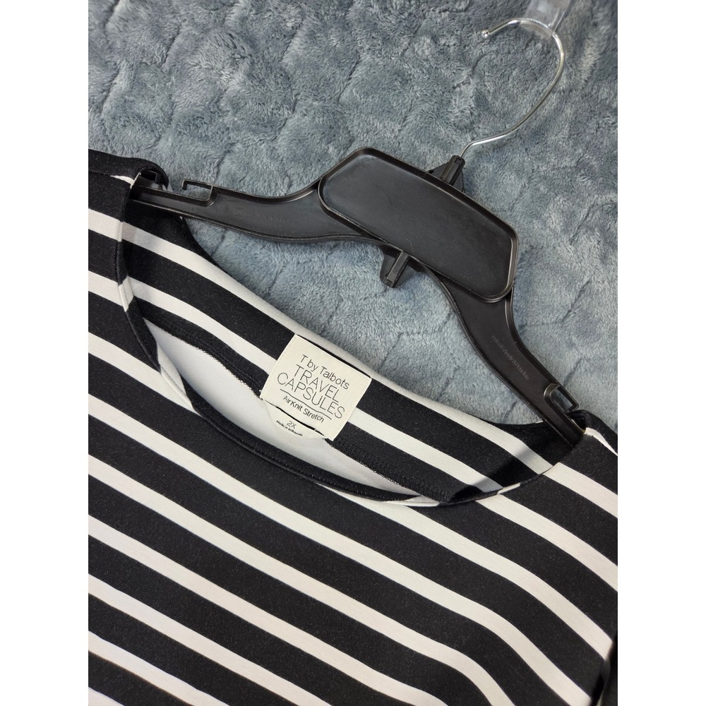 T by Talbots Travel Capsules AirKnit Stretch Striped Top Black White 2X